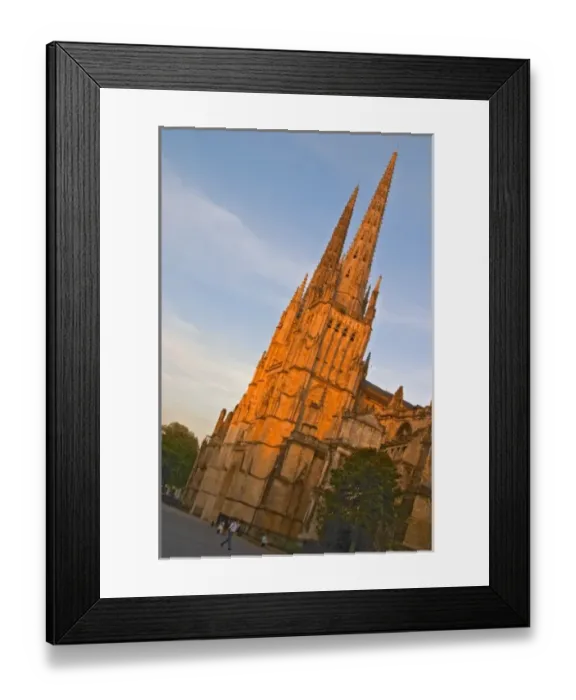 Framed Print : The Saint Andre Cathedral 11th-12th century with twin gothic towers in the evening Framed Print : The Saint Andre Cathedral 11th-12th century with twin gothic towers in the evening