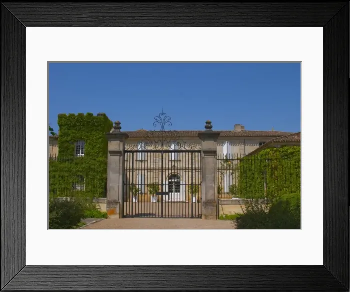 Framed Print : A black iron gate and main chateau building at Chateau Canon Saint Emilion Bordeaux Framed Print : A black iron gate and main chateau building at Chateau Canon Saint Emilion Bordeaux