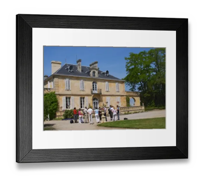 Framed Print : A group of visiting wine tasters in the garden in front of the chateau Chateau Kirwan Framed Print : A group of visiting wine tasters in the garden in front of the chateau Chateau Kirwan