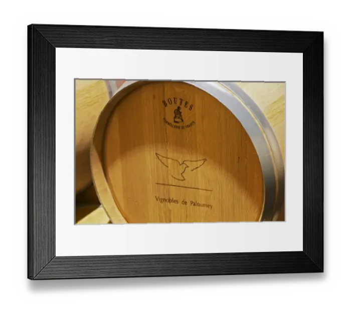 Framed Print : An oak barrel from Boutes Cooperage (tonnellerie) stamped with they name and symbol Framed Print : An oak barrel from Boutes Cooperage (tonnellerie) stamped with they name and symbol