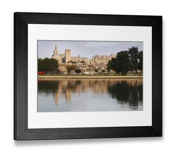 Framed Print : Popes Palace in Avignon and the Rhone river with the Palace reflected in