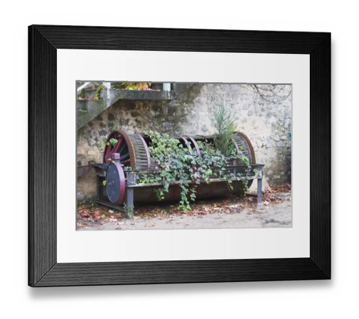 Framed Print : Mas de Perry, Mas Nicot. Terrasses de Larzac. Languedoc. Wine press. Old, used as flower pot