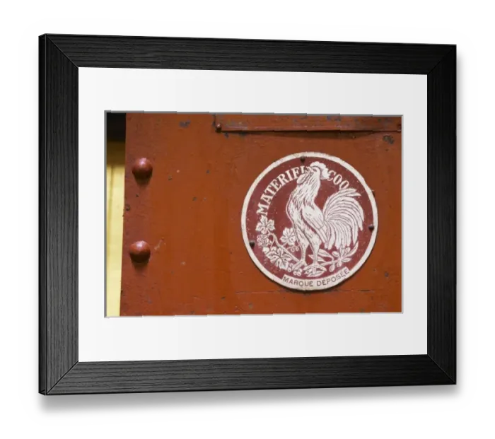 Framed Print : Old red wine press with a sign Materiel Coq with a French cock symbol Domaine la Tourade Framed Print : Old red wine press with a sign Materiel Coq with a French cock symbol Domaine la Tourade