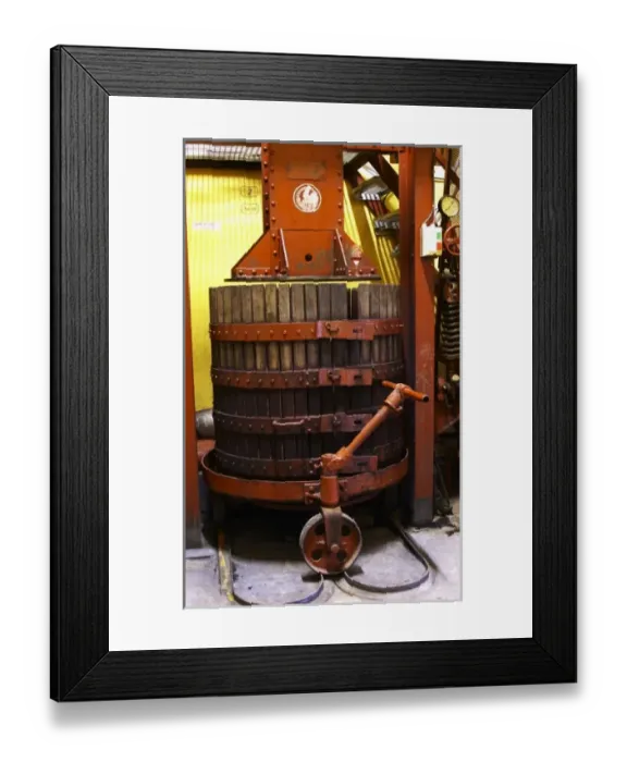 Framed Print : In the winery and old red wine press, Domaine la Tourade, Andre Andre Richard, Gigondas