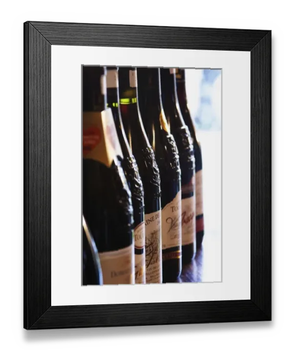 Framed Print : Bottles to taste on a straight line. Domaine la Tourade, Andre Richard, Gigondas Framed Print : Bottles to taste on a straight line. Domaine la Tourade, Andre Richard, Gigondas
