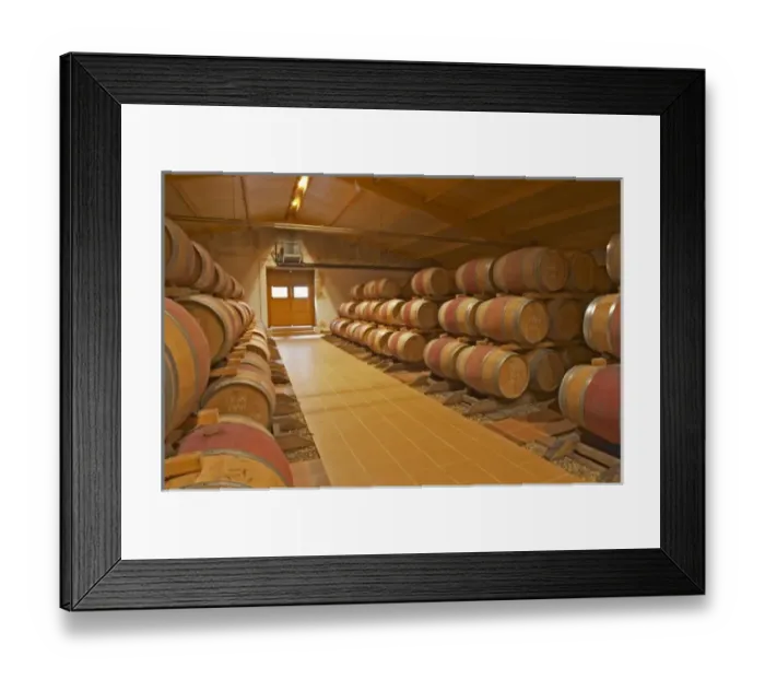 Framed Print : In the wine cellar, rows and stacks of new oak barrels with ageing wine Chateau Bouscaut Framed Print : In the wine cellar, rows and stacks of new oak barrels with ageing wine Chateau Bouscaut