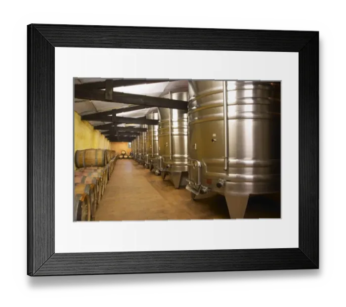 Framed Print : The winery with stainless steel fermentation tanks and old wooden barrels barriques Chateau Kirwan Framed Print : The winery with stainless steel fermentation tanks and old wooden barrels barriques Chateau Kirwan