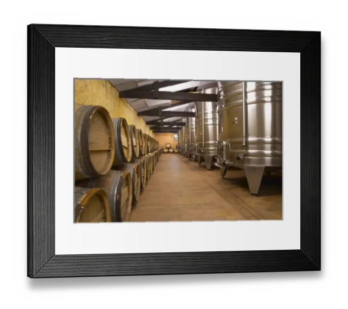 Framed Print : The winery with stainless steel fermentation tanks and old wooden barrels barriques Chateau Kirwan Framed Print : The winery with stainless steel fermentation tanks and old wooden barrels barriques Chateau Kirwan