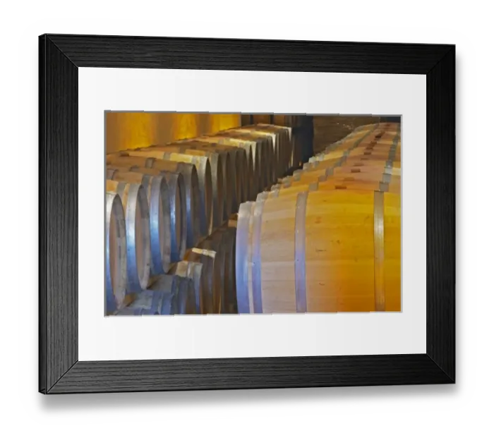 Framed Print : The barrel ageing cellar with rows and stacks of oak barriques Chateau Thieuley La Framed Print : The barrel ageing cellar with rows and stacks of oak barriques Chateau Thieuley La