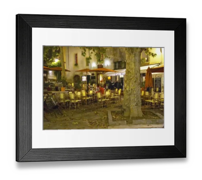 Framed Print : A city square with cafes and restaurants at night. Montpellier. Languedoc. France
