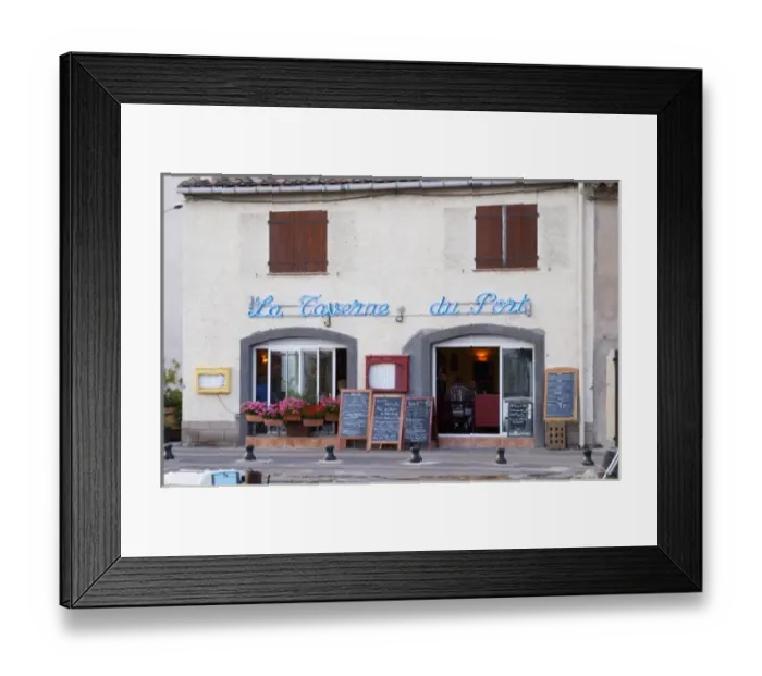 Framed Print : La Taverne du Port with many chalkboards with menus. Marseillan. Languedoc. France Framed Print : La Taverne du Port with many chalkboards with menus. Marseillan. Languedoc. France