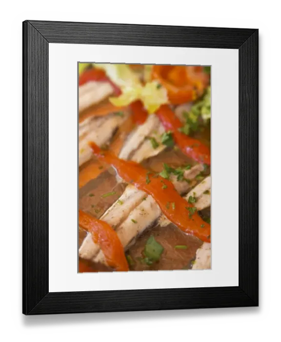 Framed Print : Collioure. Roussillon. Marinated anchovies and red bell pepper as a starter. France
