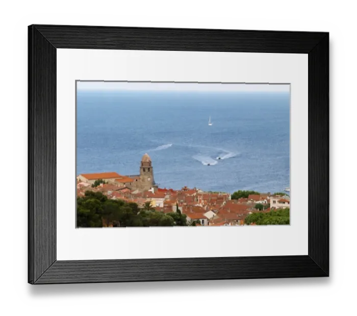 Framed Print : The church Eglise Notre Dame des Anges, our lady of the angels. With its emblematic church tower