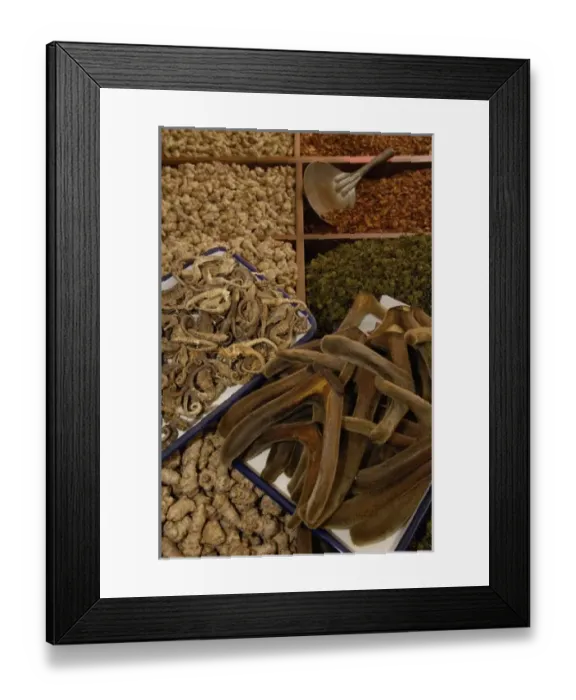 Framed Print : Deer antler at Kunming Traditional Medicine Market. Yunnan Province CHINA