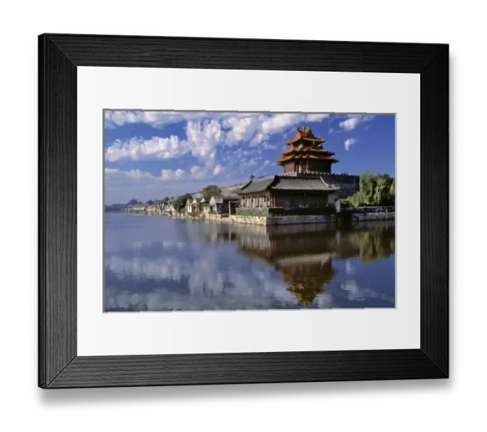 Framed Print : Asia, China, Beijing. A brightly-roofed tower and wide moat guard the entrance to Framed Print : Asia, China, Beijing. A brightly-roofed tower and wide moat guard the entrance to