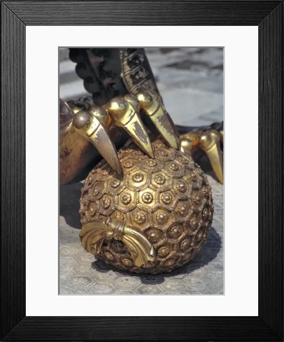Framed Print : Asia, China, Beijing. A detail of a sharp claw and pomegranate belongs to a Forbidden