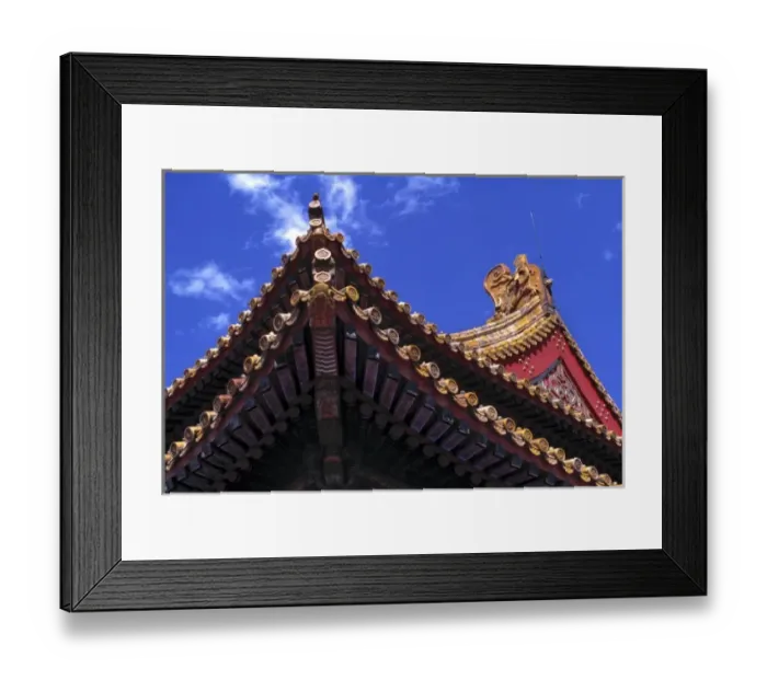Framed Print : Asia, China, Beijing. These ornate roof lines jut into a deep blue sky, Forbidden City Framed Print : Asia, China, Beijing. These ornate roof lines jut into a deep blue sky, Forbidden City