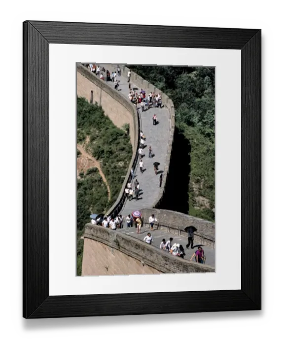 Framed Print : China, Hebei Province, Badaling, The Great Wall. Throngs of tourists climb on