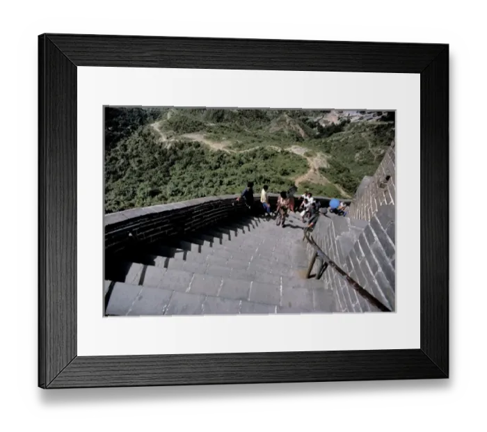 Framed Print : China, Hebei Province, Badaling, The Great Wall. Visitors make their way up the steep