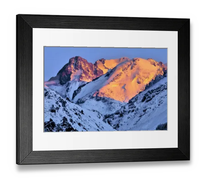 Framed Print : China, Xinjiang, Bogda Peak. Dawns red light creeps over Bogda Peak, in the Tien Shan Range