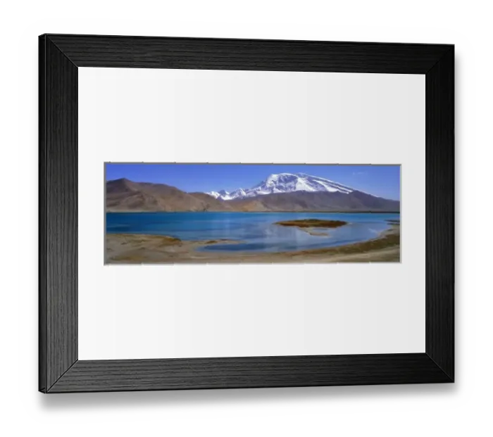 Framed Print : China, Xinjiang, Kalakuli Lake. Kalakuli Lake reflects snow-covered Mustagata Peak