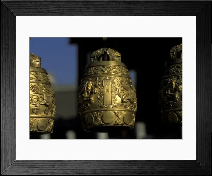 Framed Print : Shenyang, China, Three ancient golden carved bells Framed Print : Shenyang, China, Three ancient golden carved bells