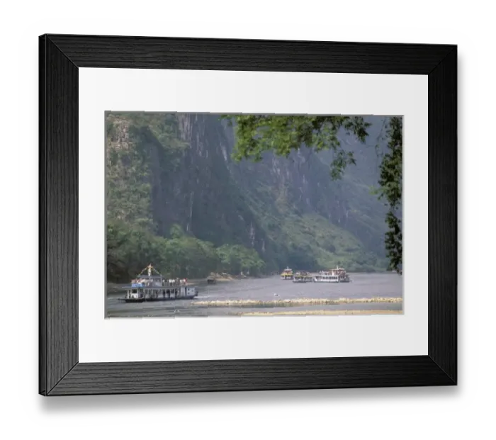 Framed Print : China, Guangxi. Guilin Li river cruise. River cruise boats Framed Print : China, Guangxi. Guilin Li river cruise. River cruise boats