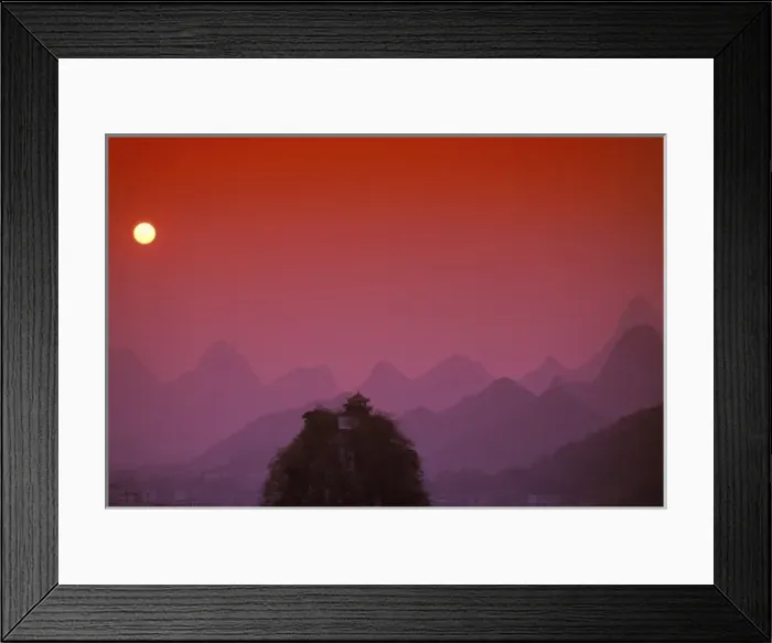 Framed Print : China, Guangxi. Guilin, Solitary beauty peaks & mountains: sunset pink Framed Print : China, Guangxi. Guilin, Solitary beauty peaks & mountains: sunset pink