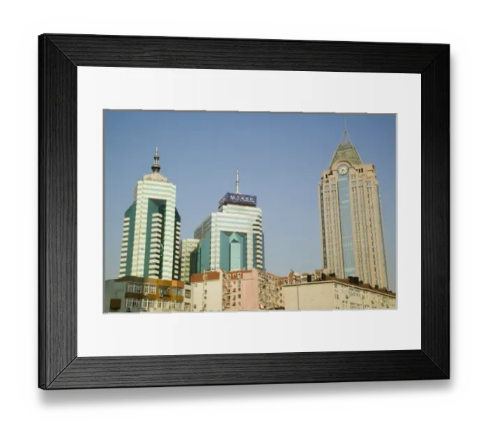 Framed Print : China, Shandong Province, Qingdao. Qingdao Old Town- Old town skyscrapers on Qingdao Bay