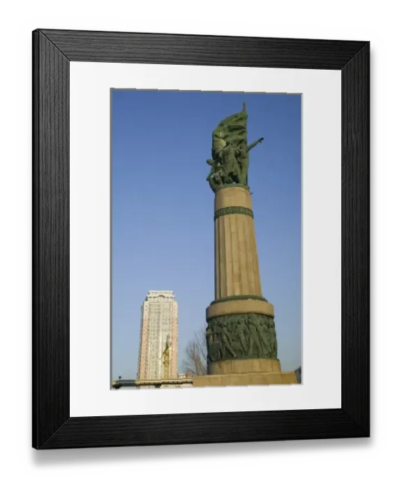 Framed Print : CHINA, Heilongjiang Province, Haerbin (Harbin). Flood Control Monument by the frozen Songhua River