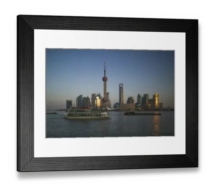 Framed Print : CHINA, Shanghai. Pudong District-Buildings of Pudong from the Huangpu River / Defocussed / Dusk Framed Print : CHINA, Shanghai. Pudong District-Buildings of Pudong from the Huangpu River / Defocussed / Dusk