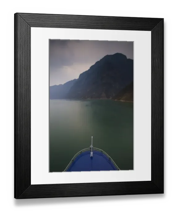 Framed Print : CHINA, Hubei Province. Yangzi River of Wu Gorge from moving Yangzi River Cruise Ship / Dusk Framed Print : CHINA, Hubei Province. Yangzi River of Wu Gorge from moving Yangzi River Cruise Ship / Dusk