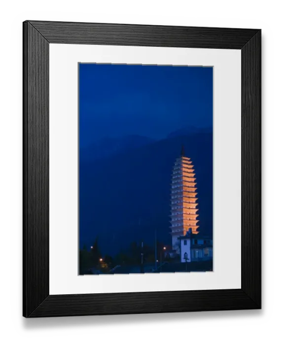 Framed Print : CHINA, Yunnan Province, Dali. Three Pagoda Park (built in the 9th century) / Evening Framed Print : CHINA, Yunnan Province, Dali. Three Pagoda Park (built in the 9th century) / Evening