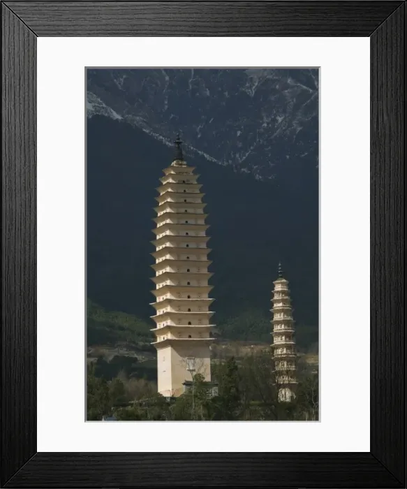 Framed Print : CHINA, Yunnan Province, Dali. Dali Old Town- Three Pagoda Park (built in the 9th century) / Morning Framed Print : CHINA, Yunnan Province, Dali. Dali Old Town- Three Pagoda Park (built in the 9th century) / Morning