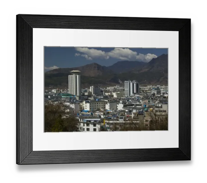Framed Print : CHINA, Yunnan Province, Lijiang. Lijiang New Town from Shizi Shan daytime Framed Print : CHINA, Yunnan Province, Lijiang. Lijiang New Town from Shizi Shan daytime