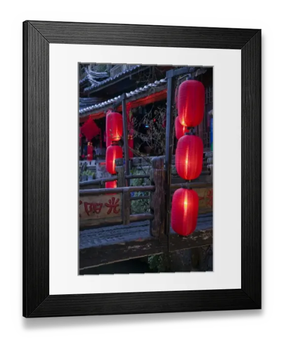 Framed Print : CHINA, Yunnan Province, Lijiang. Old Town, Xinhua Jie restaurant street, red lanterns, evening