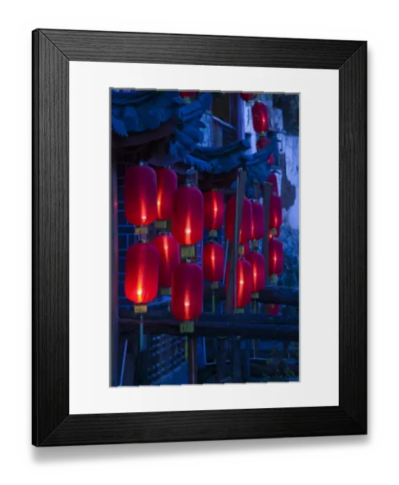 Framed Print : CHINA, Yunnan Province, Lijiang. Old Town, Xinhua Jie restaurant street, red lanterns, evening Framed Print : CHINA, Yunnan Province, Lijiang. Old Town, Xinhua Jie restaurant street, red lanterns, evening