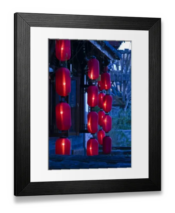 Framed Print : CHINA, Yunnan Province, Lijiang. Old Town, Xinhua Jie restaurant street, red lanterns, evening