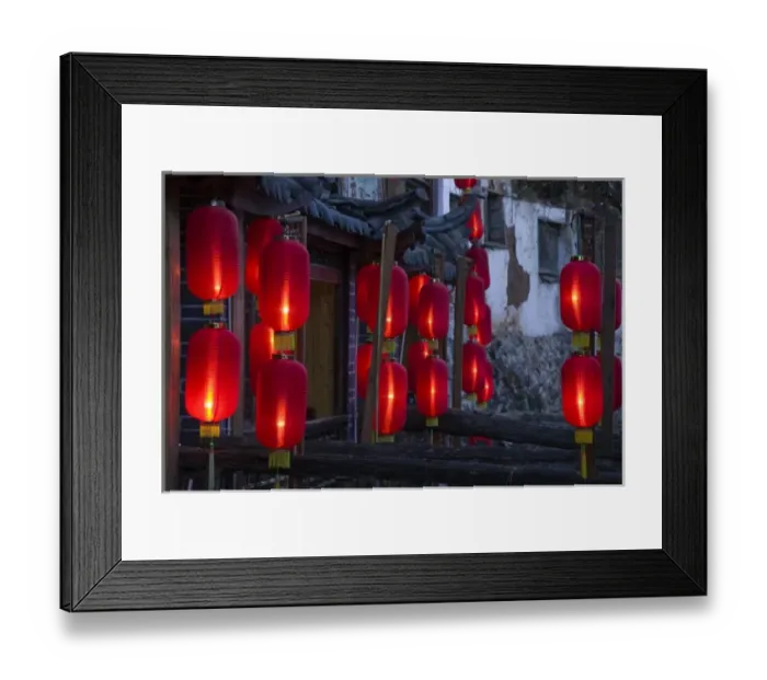 Framed Print : CHINA, Yunnan Province, Lijiang. Old Town, Xinhua Jie restaurant street, red lanterns, evening