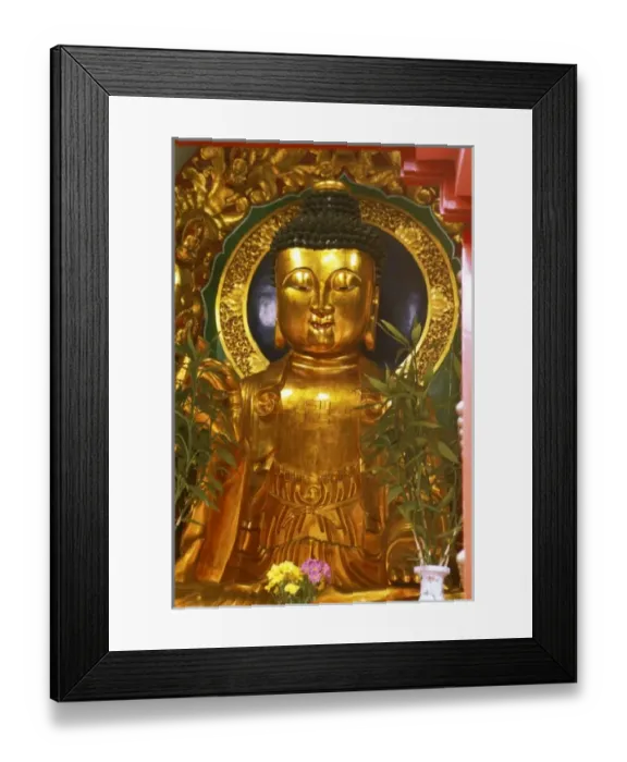 Framed Print : Asia, Hong Kong. Golden Buddha in Sha Tin Cementary Framed Print : Asia, Hong Kong. Golden Buddha in Sha Tin Cementary