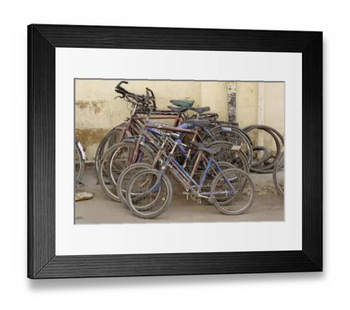 Framed Print : Bicycles parked against wall, Jaisalmer, India Framed Print : Bicycles parked against wall, Jaisalmer, India