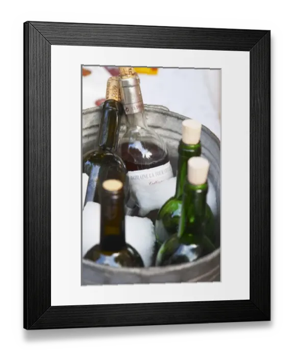 Framed Print : Domaine la Tour Vieille. Collioure. Roussillon. Ice bucket. France. Europe. Bottle