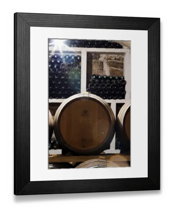 Framed Print : Domaine Cazeneuve in Lauret. Pic St Loup. Languedoc. Barrel cellar. Bottle cellar