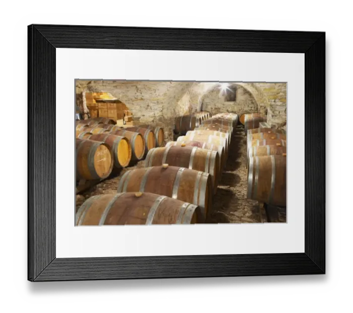 Framed Print : Domaine Cazeneuve in Lauret. Pic St Loup. Languedoc. Barrel cellar. France. Europe