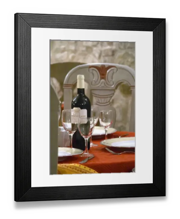 Framed Print : Chateau Guilhem. Carcassonne. At the Restaurant Auberge des Lices. Languedoc. France