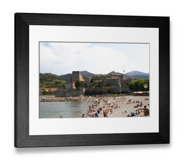 Framed Print : The beach in the village. The chateau in Collioure harbour. Collioure. Roussillon Framed Print : The beach in the village. The chateau in Collioure harbour. Collioure. Roussillon