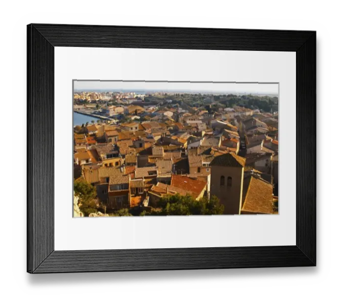Framed Print : Gruissan village. La Clape. Languedoc. Village roof tops with tiles France. Europe