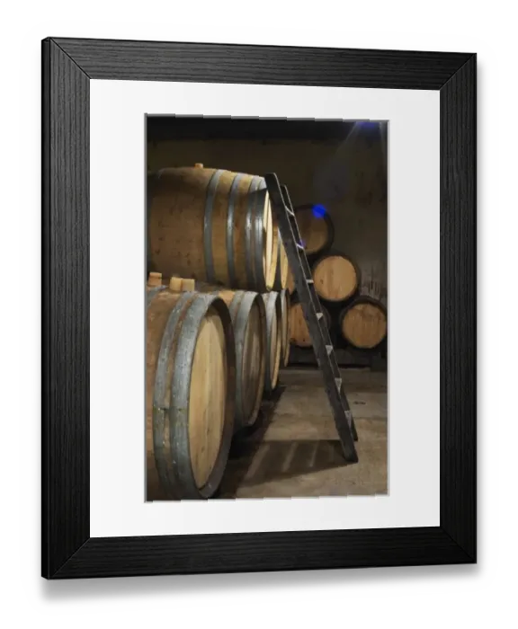 Framed Print : Domaine Clos Marie. Pic St Loup. Languedoc. Barrel cellar. France. Europe