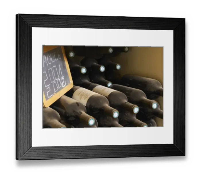 Framed Print : Rouge red 2001 2002. Chateau St Martin de la Garrigue. Languedoc. Bottle cellar. France