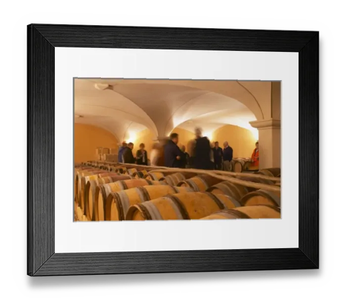 Framed Print : Visitors blurred in the barrel aging cellars with vaulted ceiling. Domaine Gilles Robin Framed Print : Visitors blurred in the barrel aging cellars with vaulted ceiling. Domaine Gilles Robin